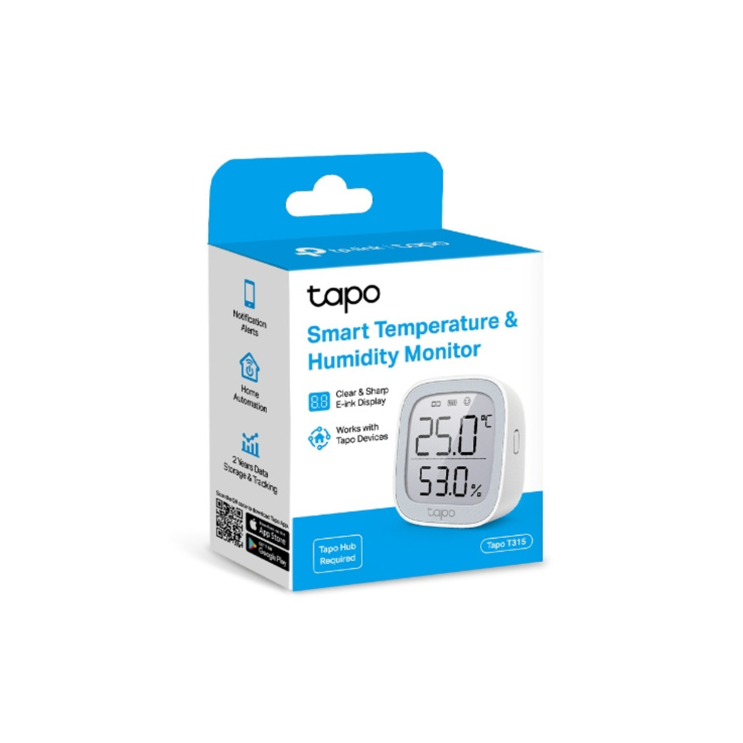 Sensor de temperatura y humedad Tapo T315 Pantalla E-Ink 2.7", Batería de larga duración, automatización inteligente