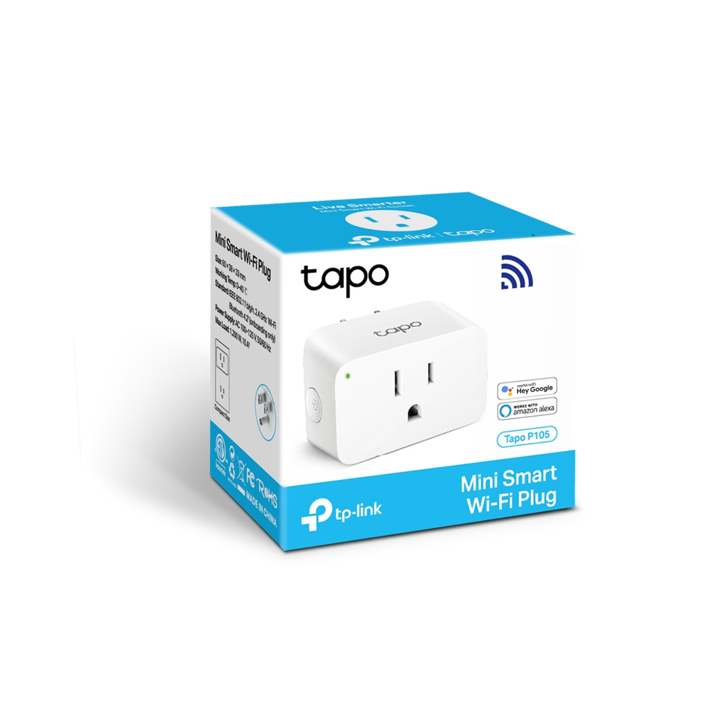 Mini contacto Tapo P105 - Enchufe Inteligente Wi-Fi, Control Remoto, Programable, 16A, Compatible con Alexa