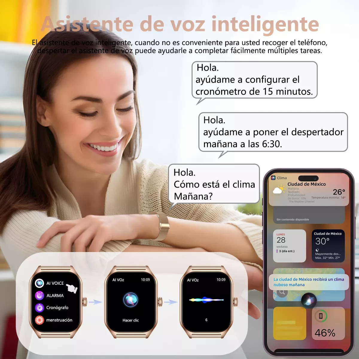 Smartwatch Mujer 1.85 Reloj Inteligente Reloj Impermeable.