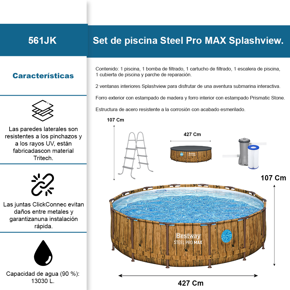 Alberca Estructural Bestway Steel Promax Redonda 4.27 X 1.07