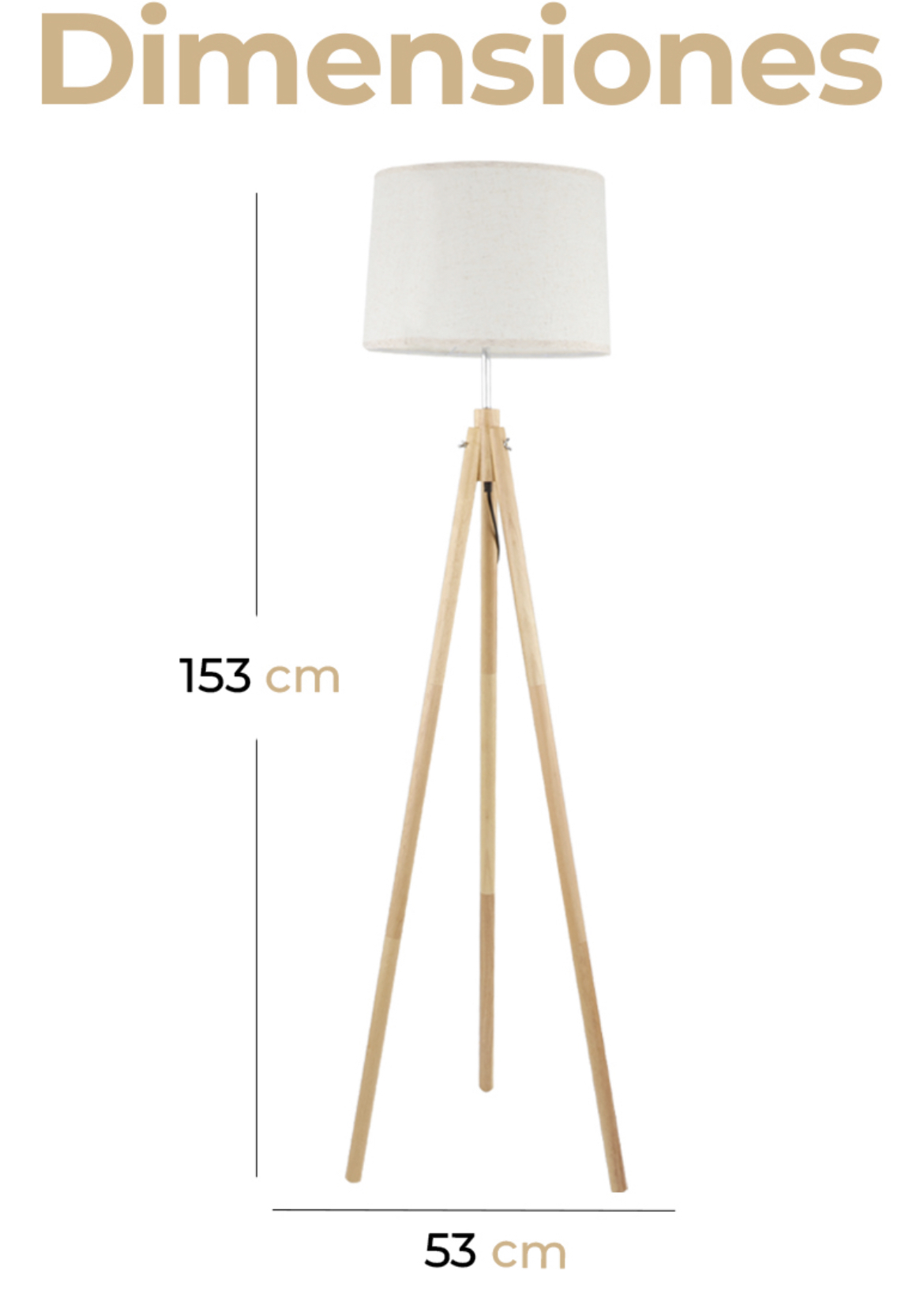 Lampara De Piso Moderna Con Base De Madera Para Interiores Estructura Marrón Claro Pantalla Blanco