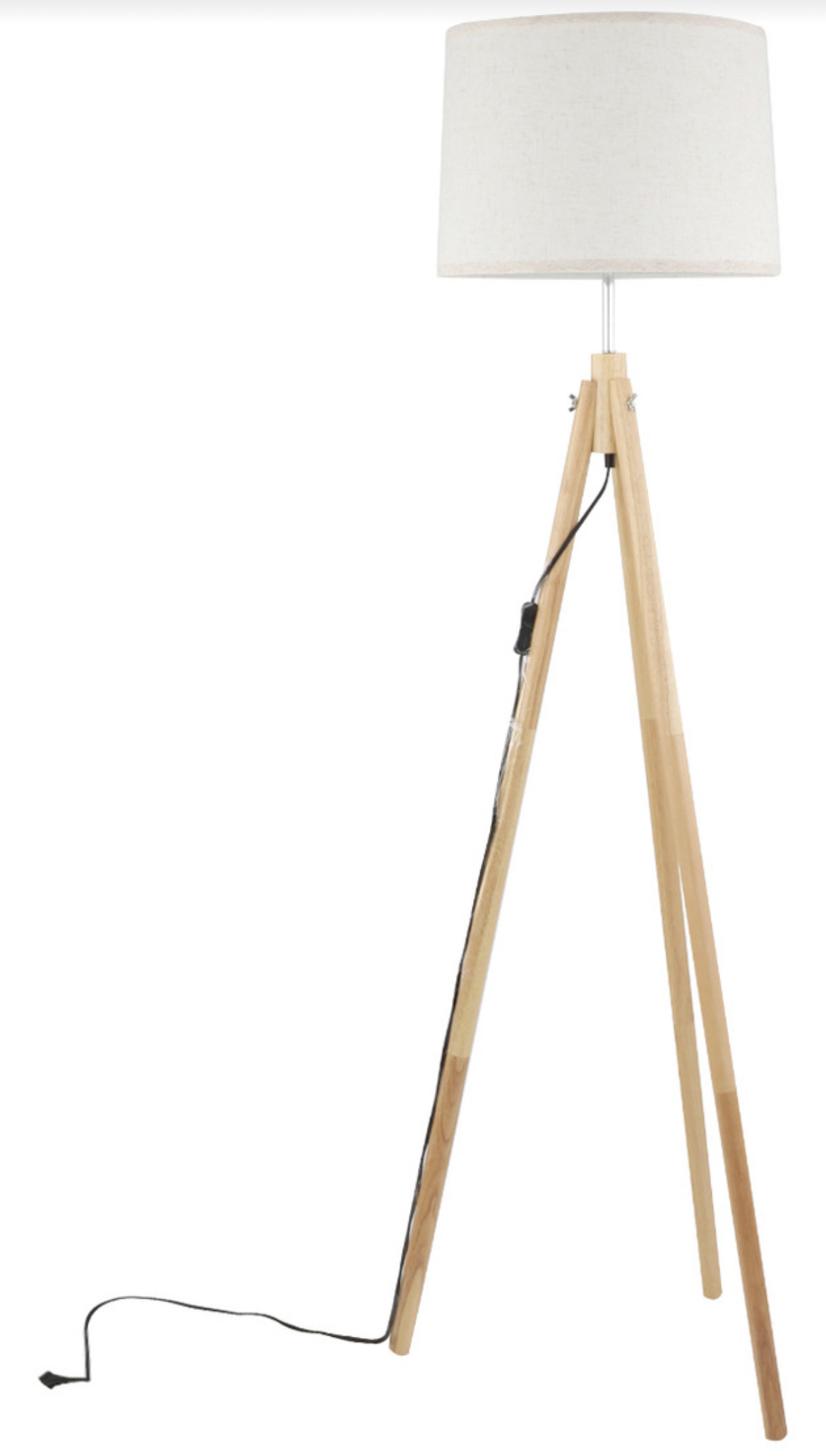 Lampara De Piso Moderna Con Base De Madera Para Interiores Estructura Marrón Claro Pantalla Blanco