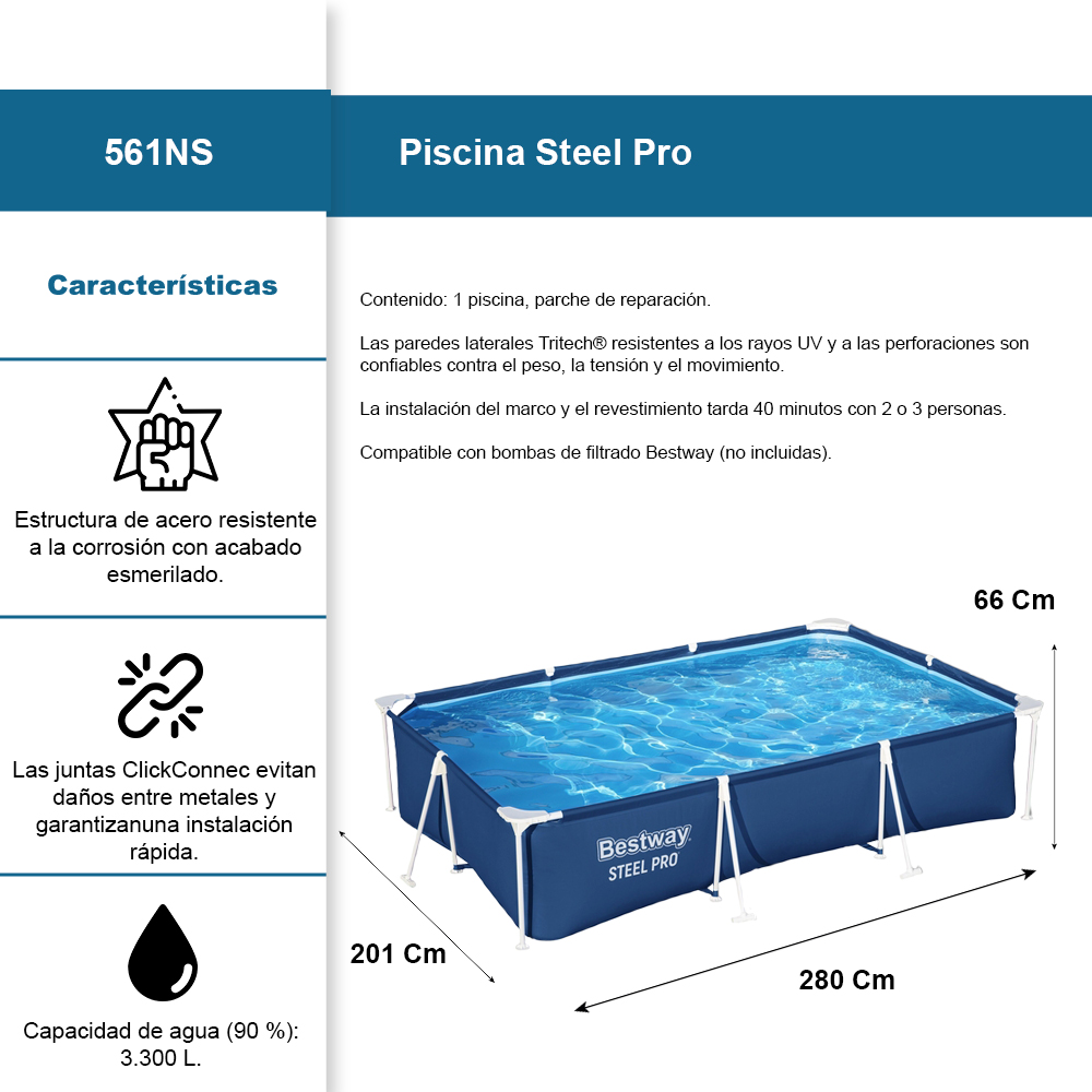 Alberca Estructural Bestway Steel Pro Rectangular 280x201