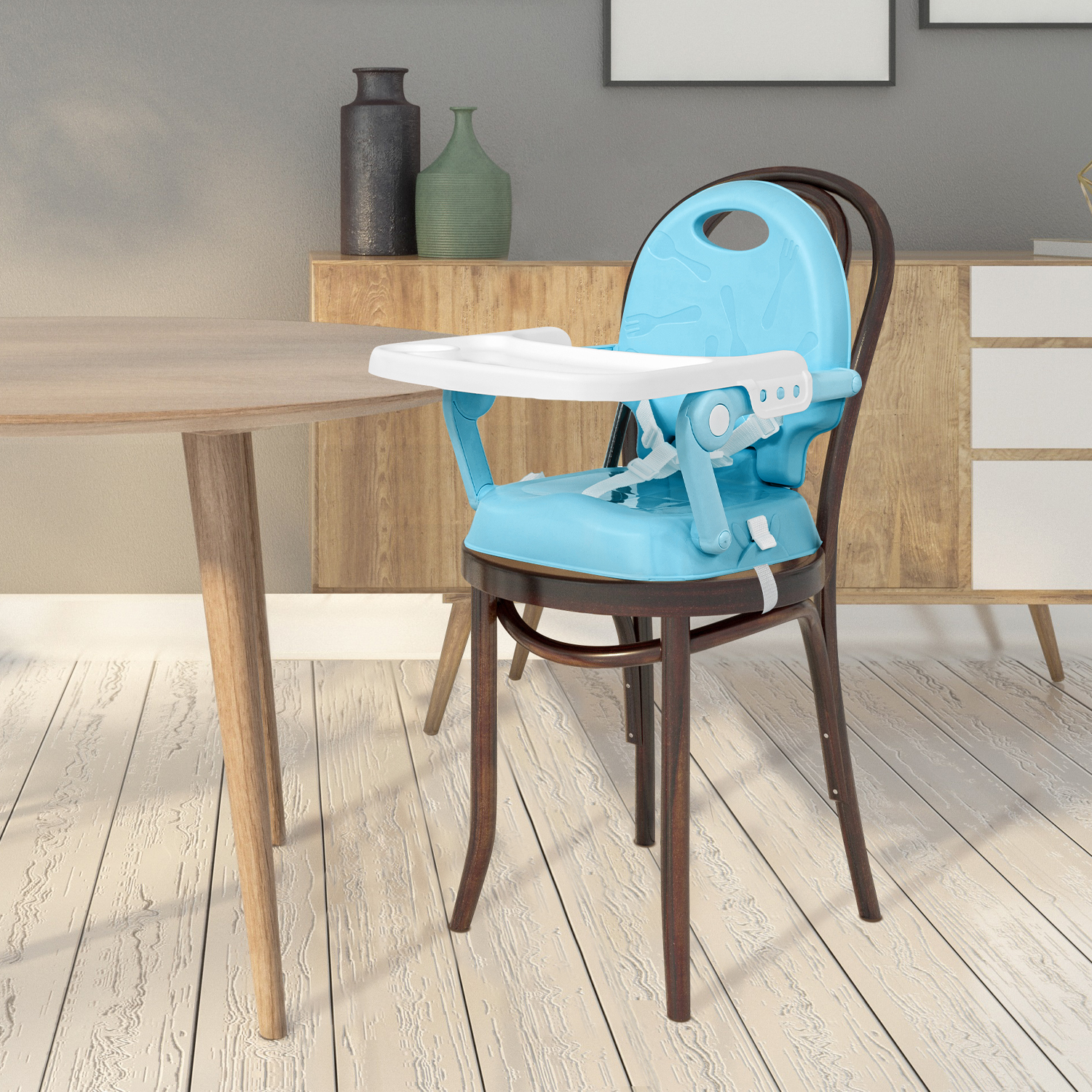 Silla Periquera Alta Bebe 3 En 1 Plegable Bandeja Ajustable .