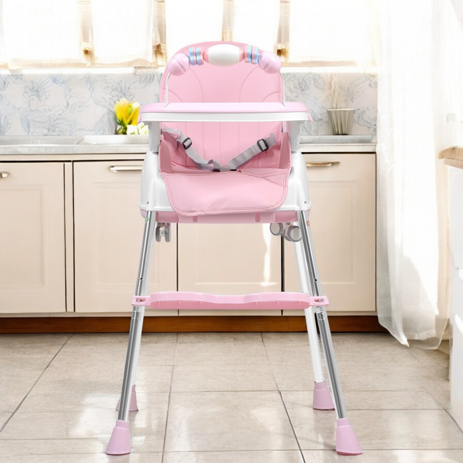 Silla Alta Periquera 4 En 1  Bebe Ajustable Comer Rosa