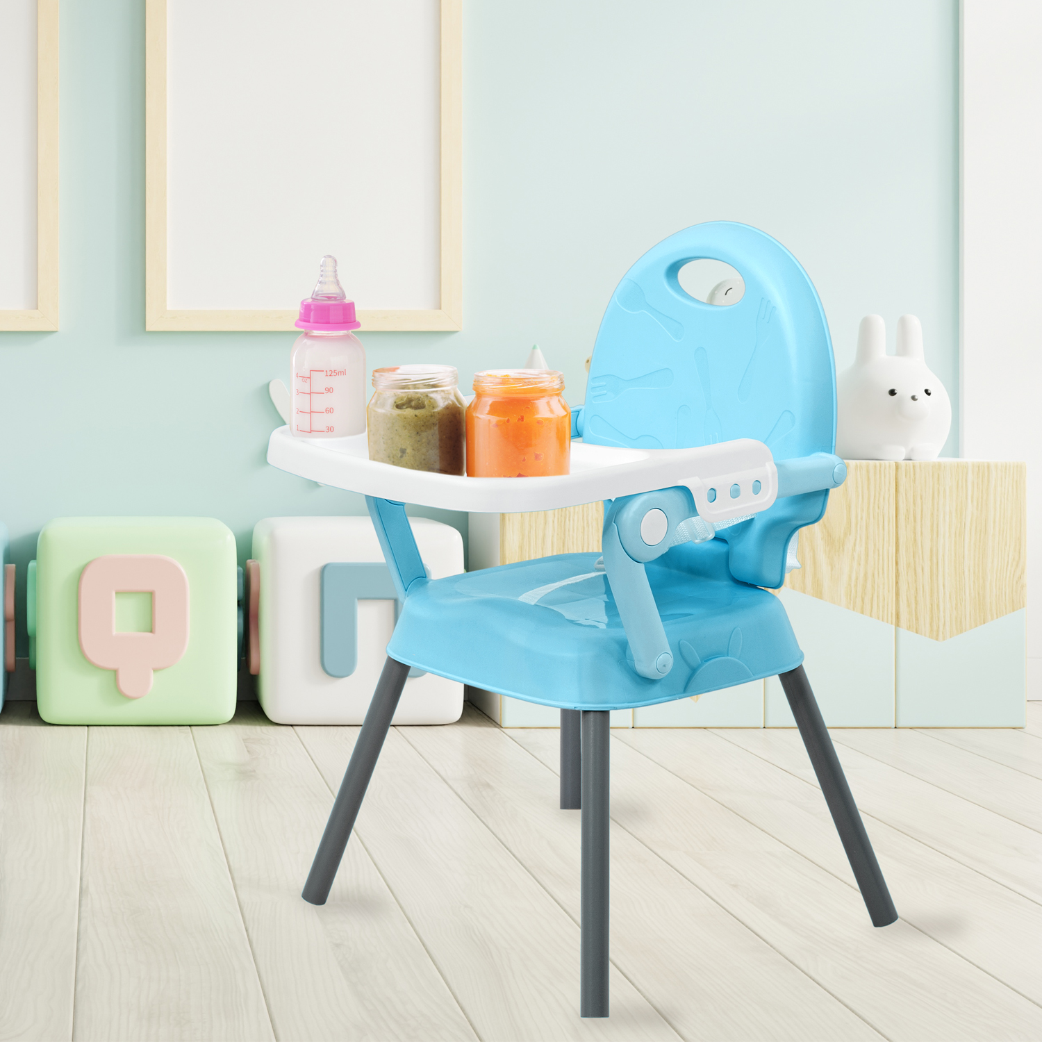 Silla Periquera Alta Bebe 3 En 1 Plegable Bandeja Ajustable .