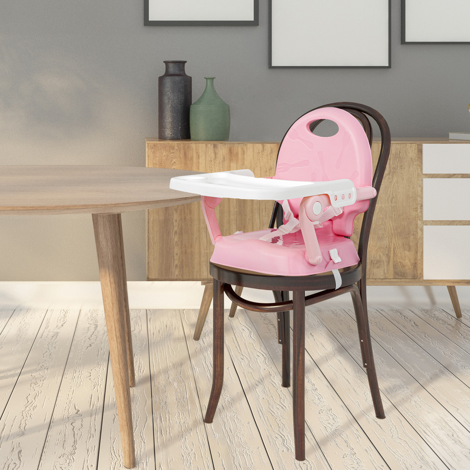 Silla Periquera Alta Bebe Plegable 3 En 1 Bandeja Ajustable