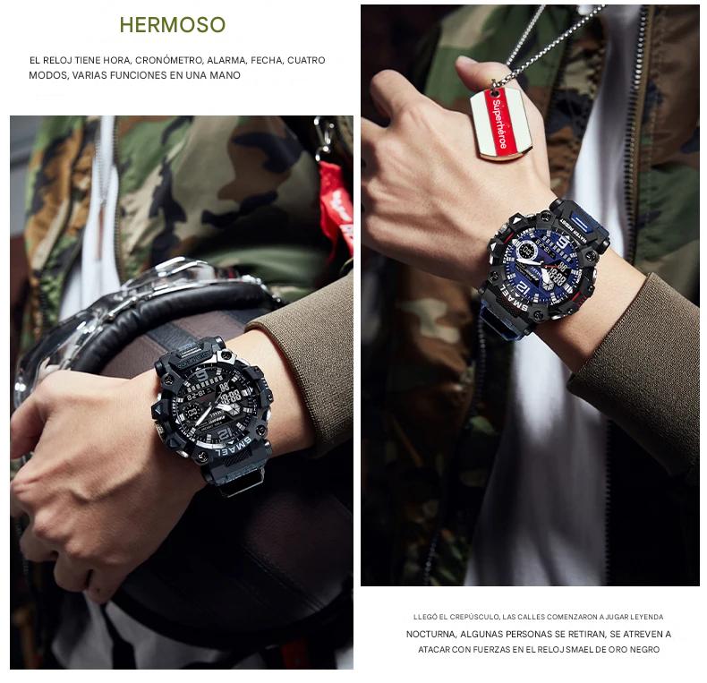 Reloj pulsera digital camuflaje azul cronómetro pantalla Dual resistente agua deportivo militar