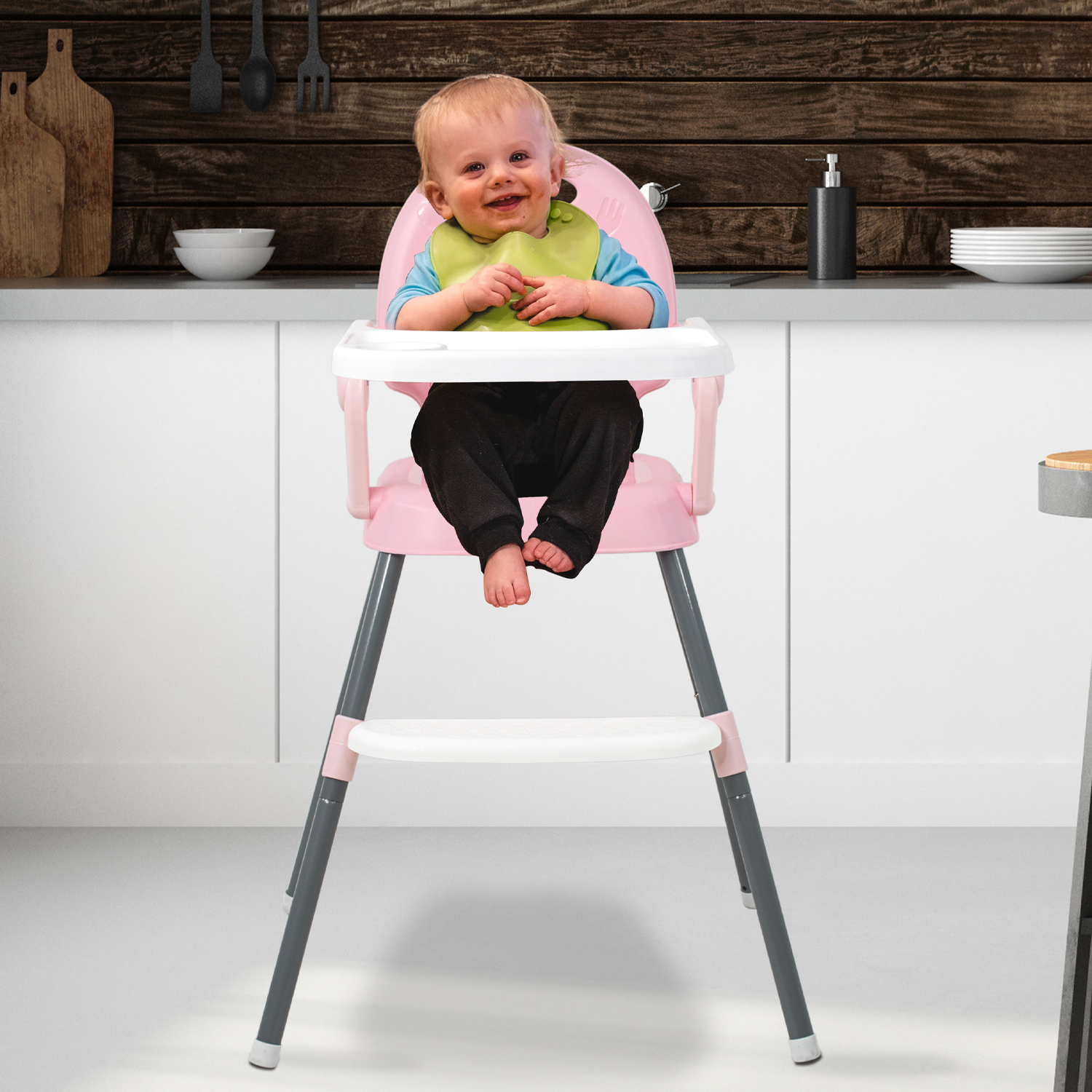 Silla Periquera Alta Bebe Plegable 3 En 1 Bandeja Ajustable