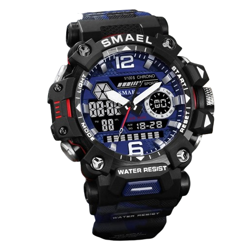 Reloj pulsera digital camuflaje azul cronómetro pantalla Dual resistente agua deportivo militar