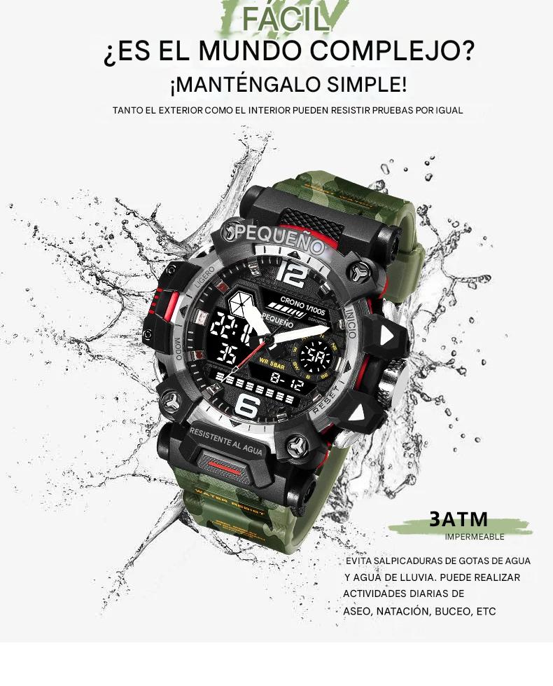 Reloj pulsera digital camuflaje azul cronómetro pantalla Dual resistente agua deportivo militar
