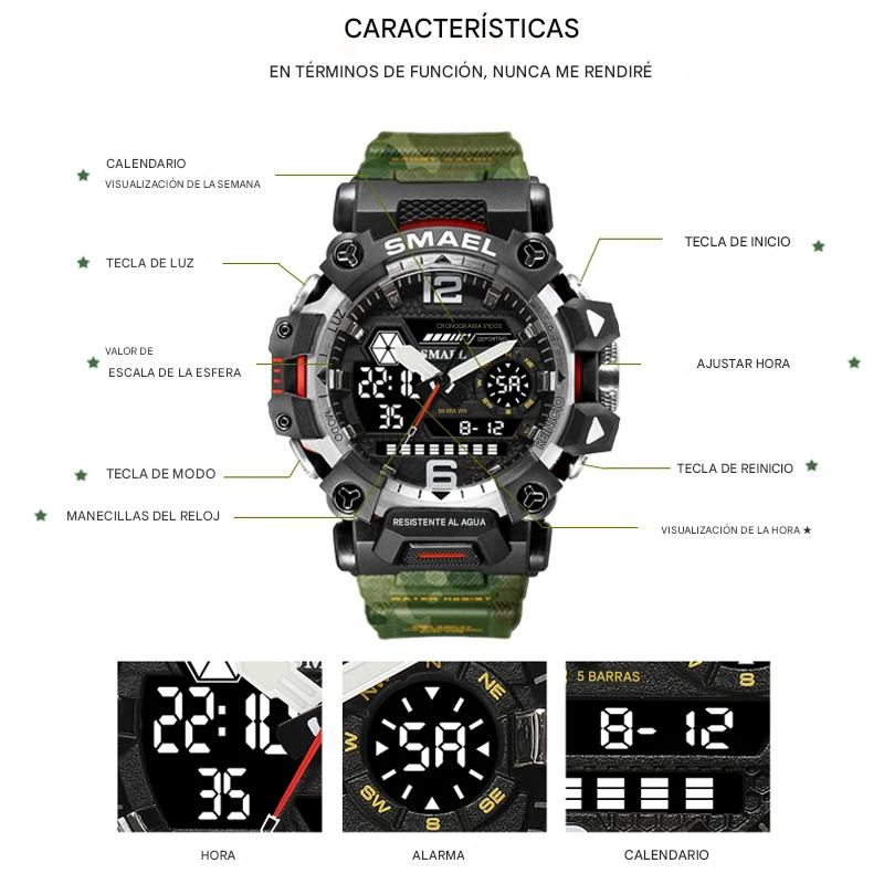 Reloj pulsera digital camuflaje azul cronómetro pantalla Dual resistente agua deportivo militar
