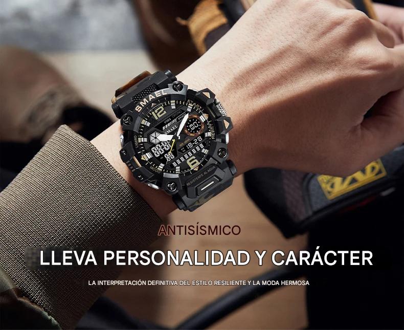 Reloj pulsera digital camuflaje azul cronómetro pantalla Dual resistente agua deportivo militar
