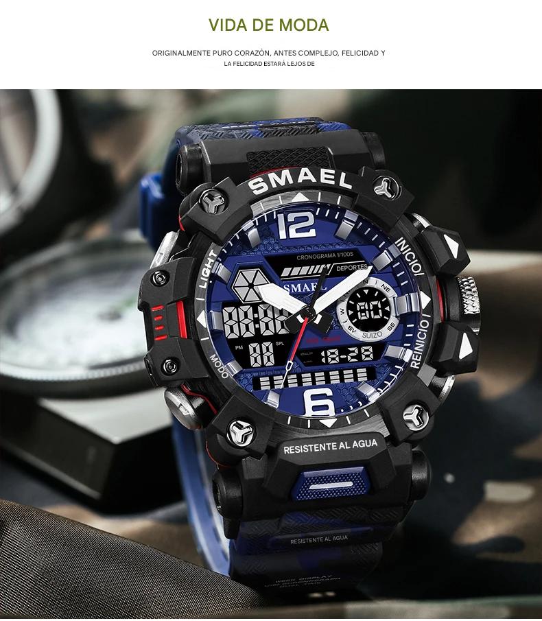 Reloj pulsera digital camuflaje azul cronómetro pantalla Dual resistente agua deportivo militar