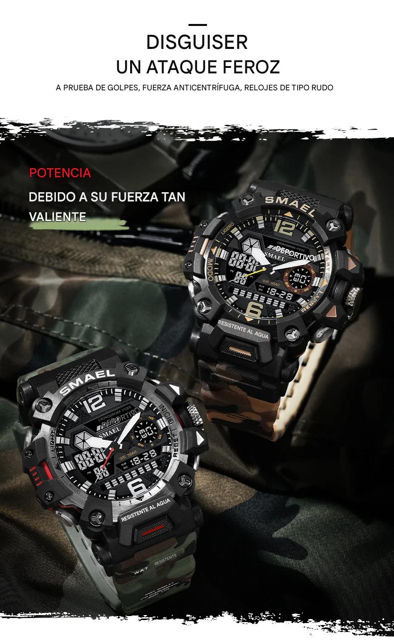 Reloj pulsera digital camuflaje azul cronómetro pantalla Dual resistente agua deportivo militar