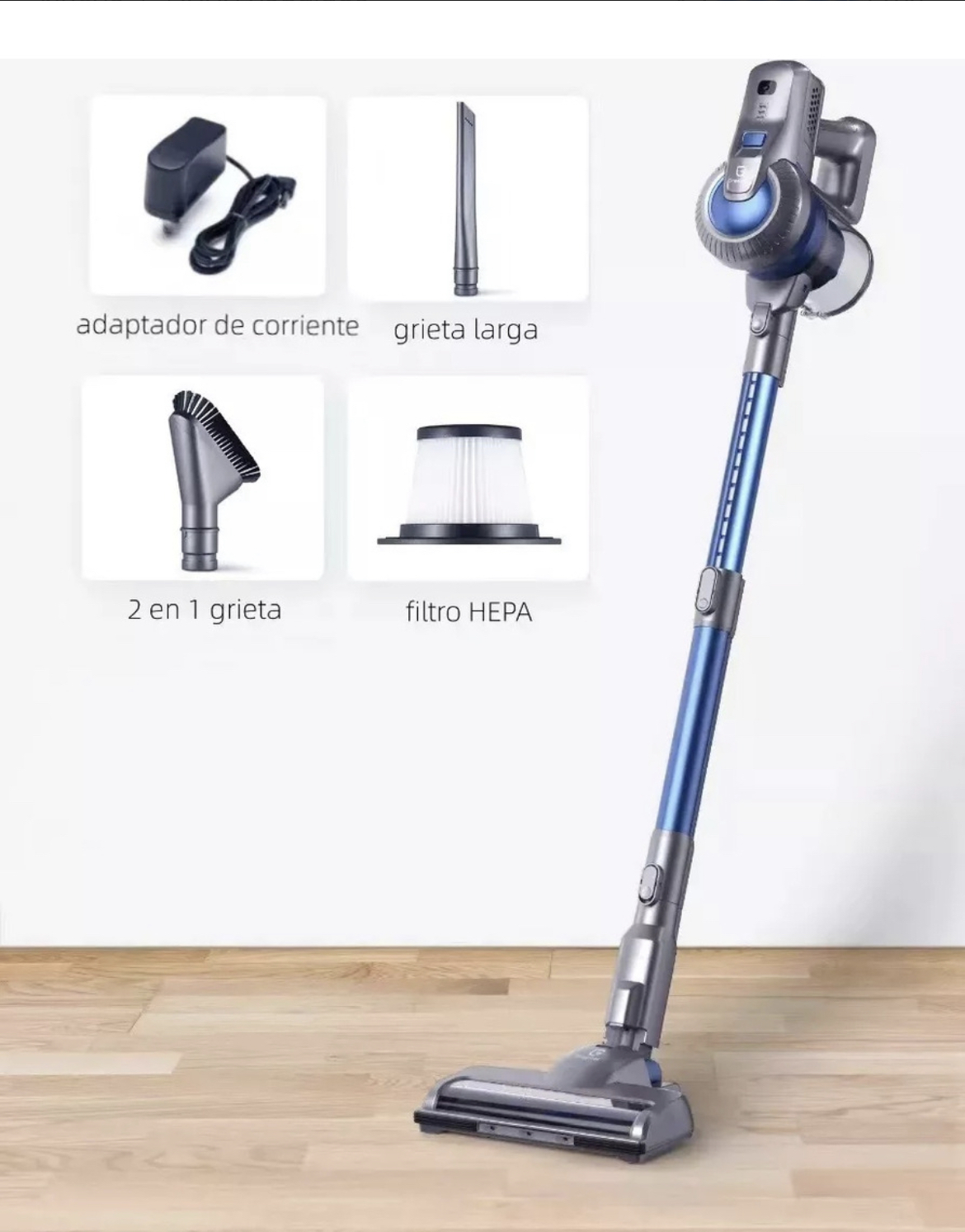 Aspiradora inalámbrica 6 in 1 Greenote GSC50 23Kpa 200W gris y azul