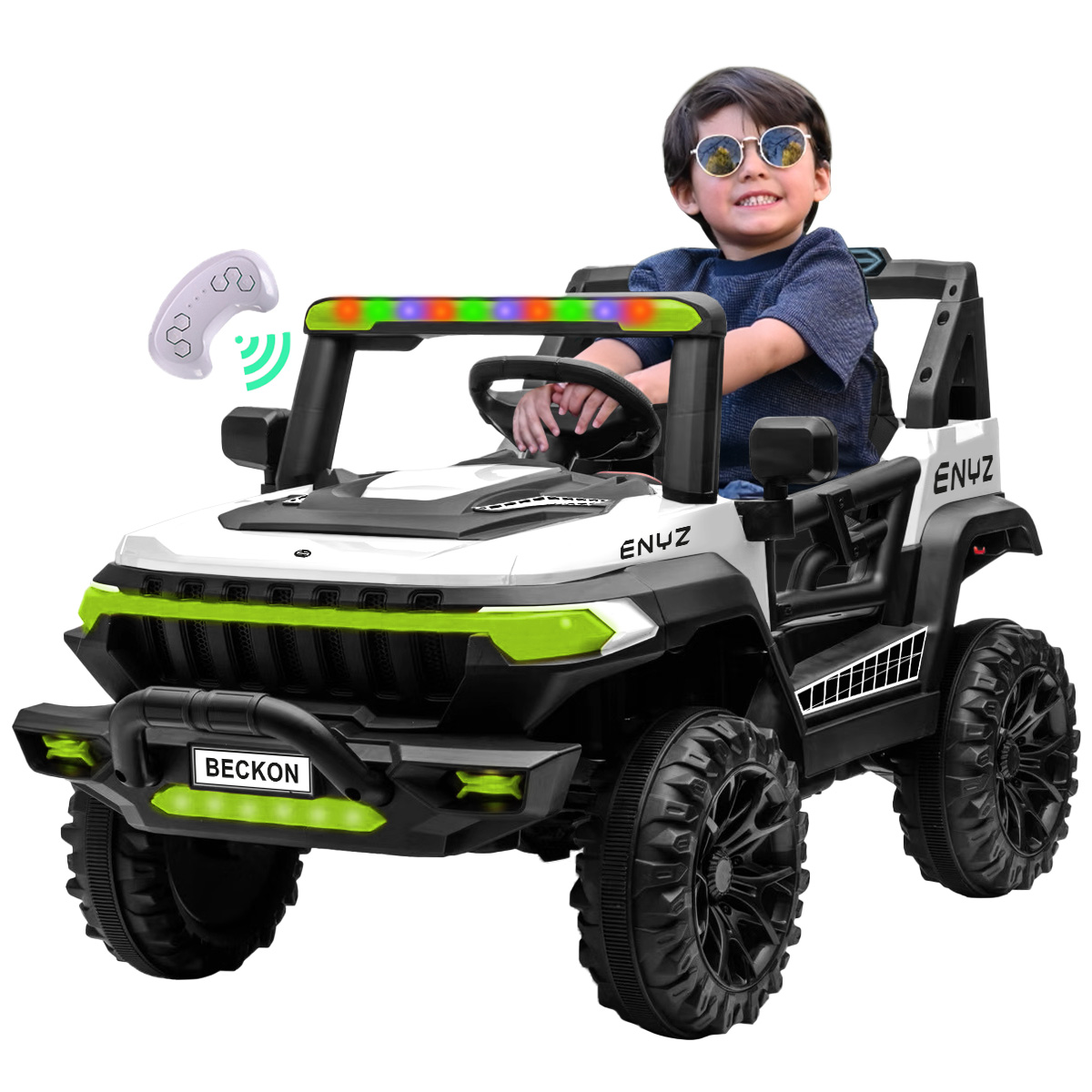 Camioneta Montable Eléctrico Con Control Remoto para niña niño con asientos de piel carro Todo terreno BCX-7 Enyz Led neon y muticolor Música Bluetooth edades de 2 a 5 años