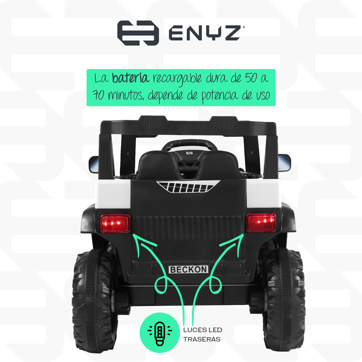 Camioneta Montable Eléctrico Con Control Remoto para niña niño con asientos de piel carro Todo terreno BCX-7 Enyz Led neon y muticolor Música Bluetooth edades de 2 a 5 años