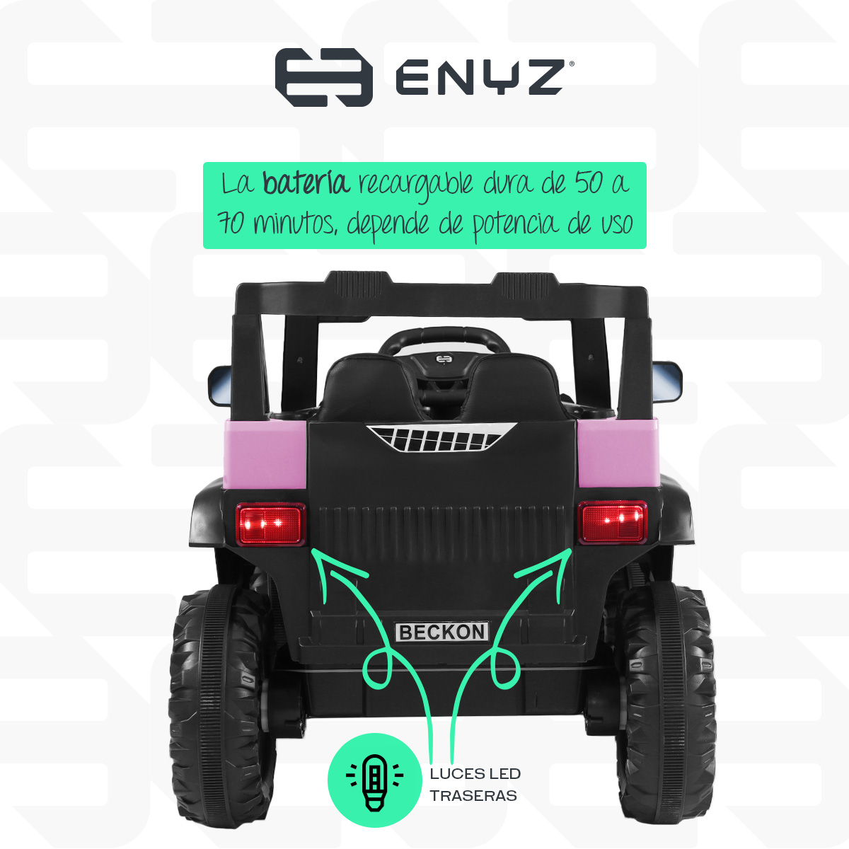 Camioneta Montable Eléctrico Con Control Remoto para niña niño con asientos de piel carro Todo terreno BCX-7 Enyz Led neon y muticolor Música Bluetooth edades de 2 a 5 años