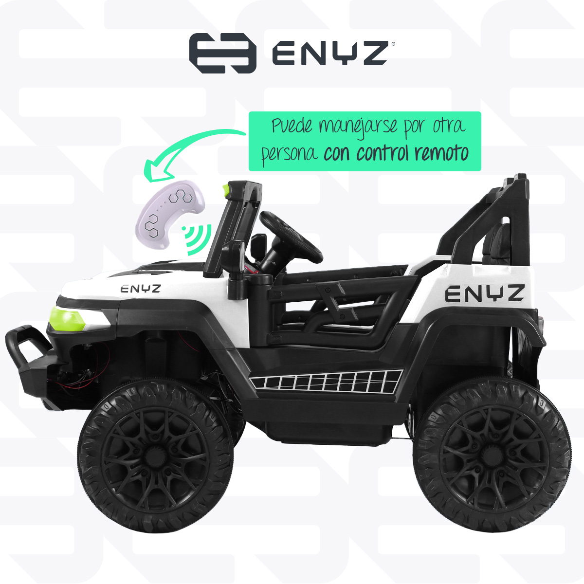 Camioneta Montable Eléctrico Con Control Remoto para niña niño con asientos de piel carro Todo terreno BCX-7 Enyz Led neon y muticolor Música Bluetooth edades de 2 a 5 años