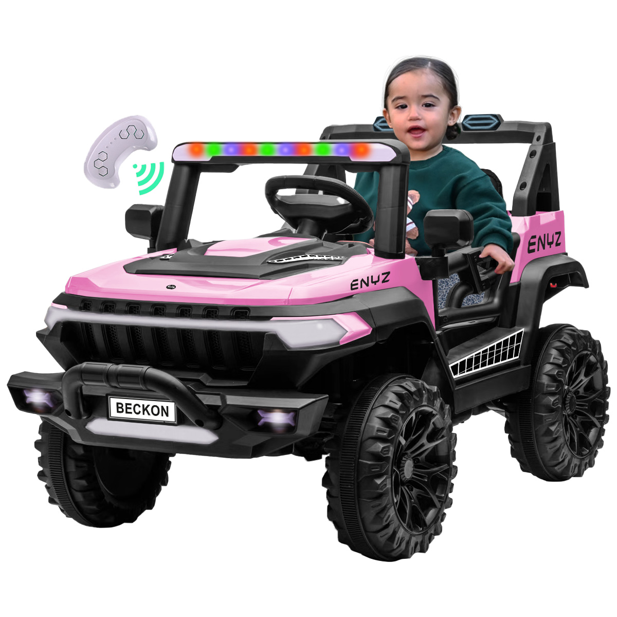Camioneta Montable Eléctrico Con Control Remoto para niña niño con asientos de piel carro Todo terreno BCX-7 Enyz Led neon y muticolor Música Bluetooth edades de 2 a 5 años