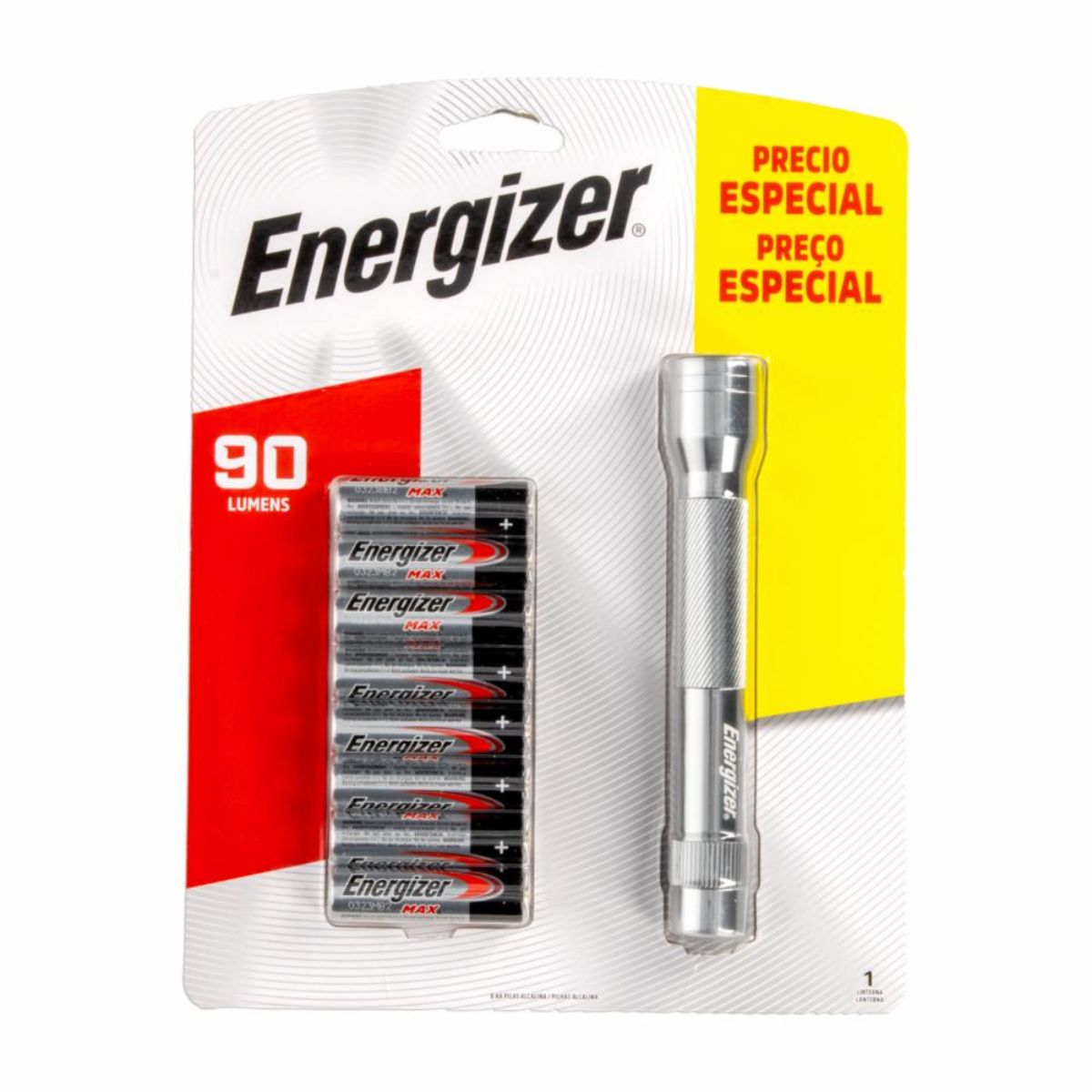 Linterna Metálica LED Energizer + 8 Pilas AA Larga Duración