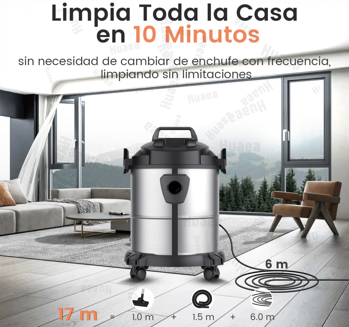 Aspiradora De Tacho Industrial 2800w 35l Con 6m Cable 3 En 1