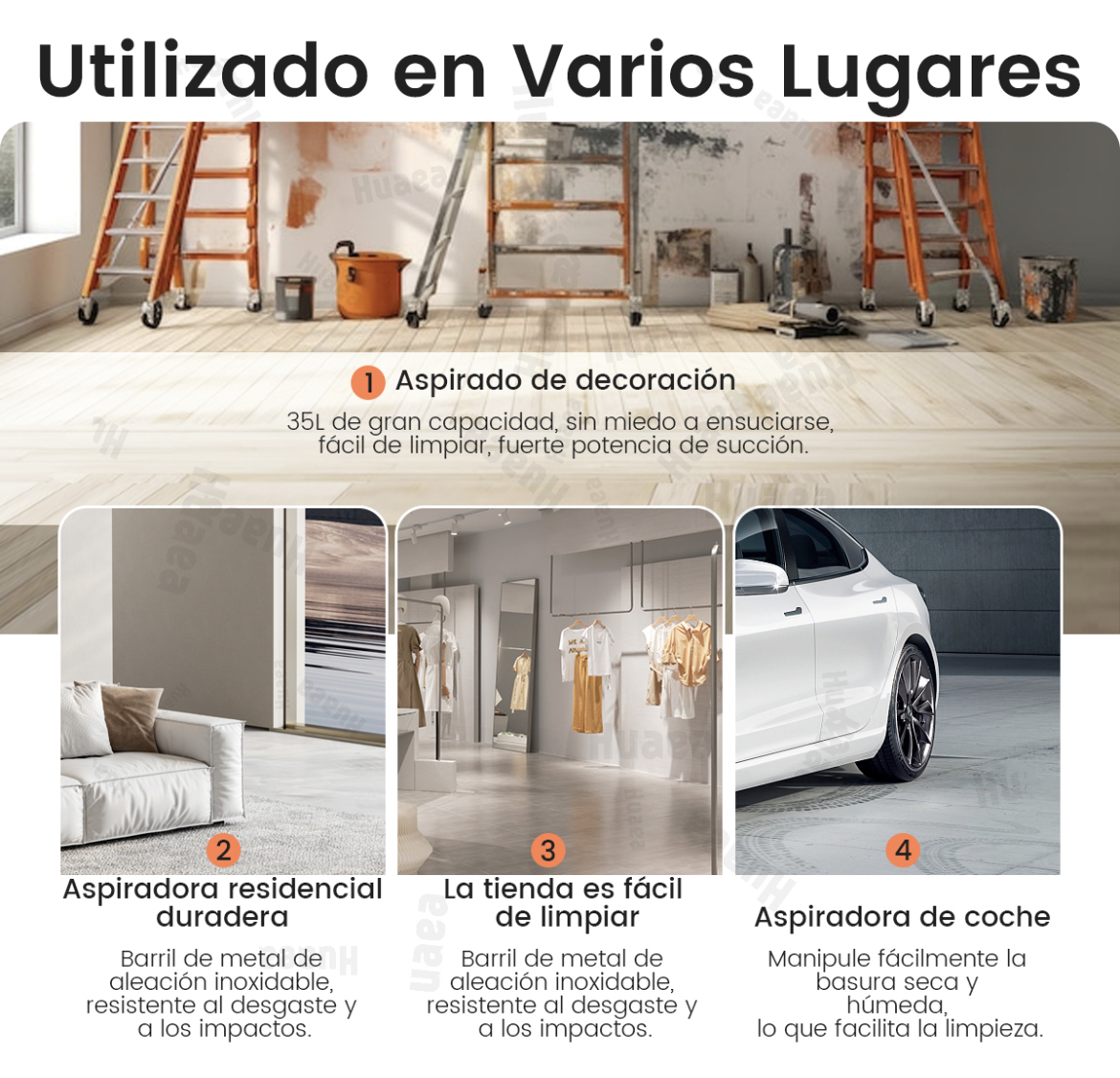 Aspiradora De Tacho Industrial 2800w 35l Con 6m Cable 3 En 1