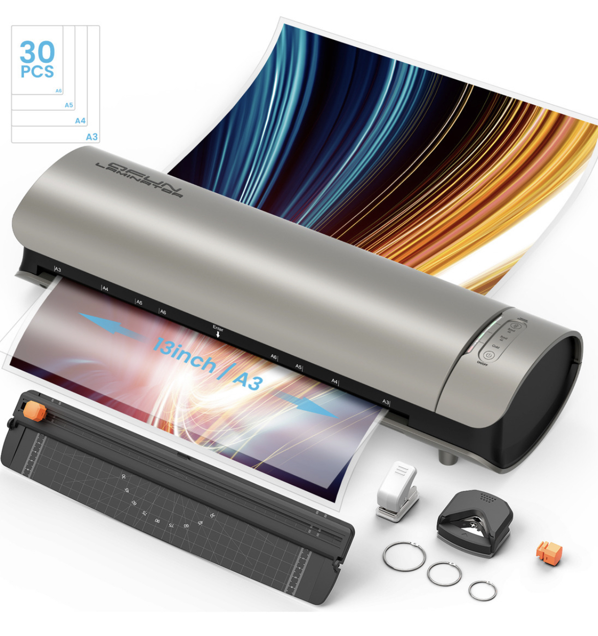 Laminadora Enmicadora 13 Pulgadas Térmica Frío Y Foil Compatible Con Carta a4 oficio legal tabloide a3 30 Micas Incluidas Para Uso En Oficina Y Hogar Qfun ML-MX-SL999-S