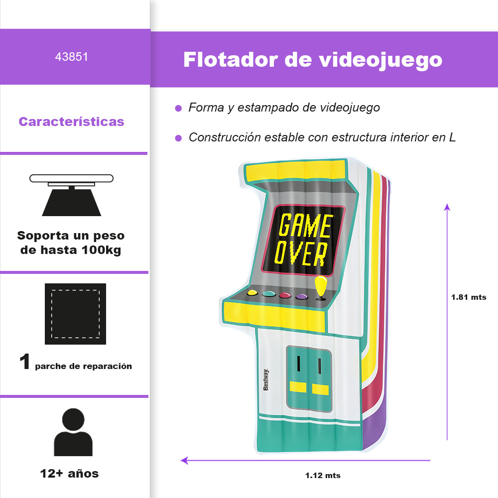 Inflable Salvavidas Montable Bestway Diseño Arcade 181 Cm Color Blanco