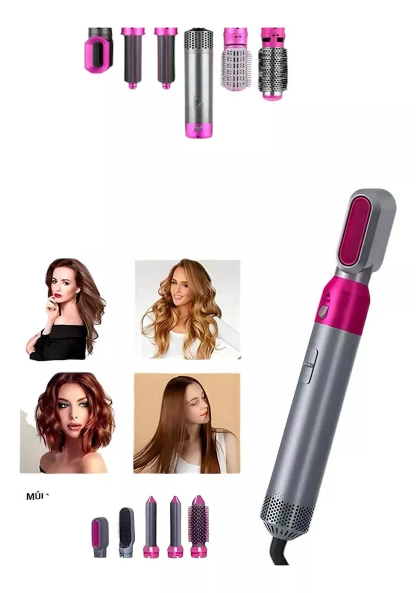 Hot Air Styler 5 En 1 Secador Ondulador Cepillo Alisador Color Rosa 110v