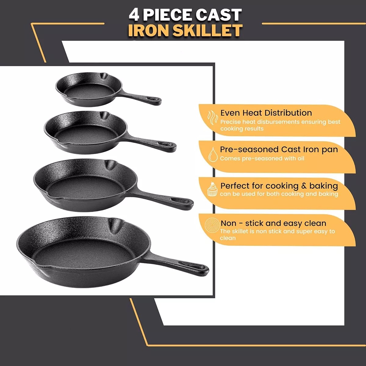 4pcs Sartenes De Hierro Fundido Skillet Sarten Para Cocinar