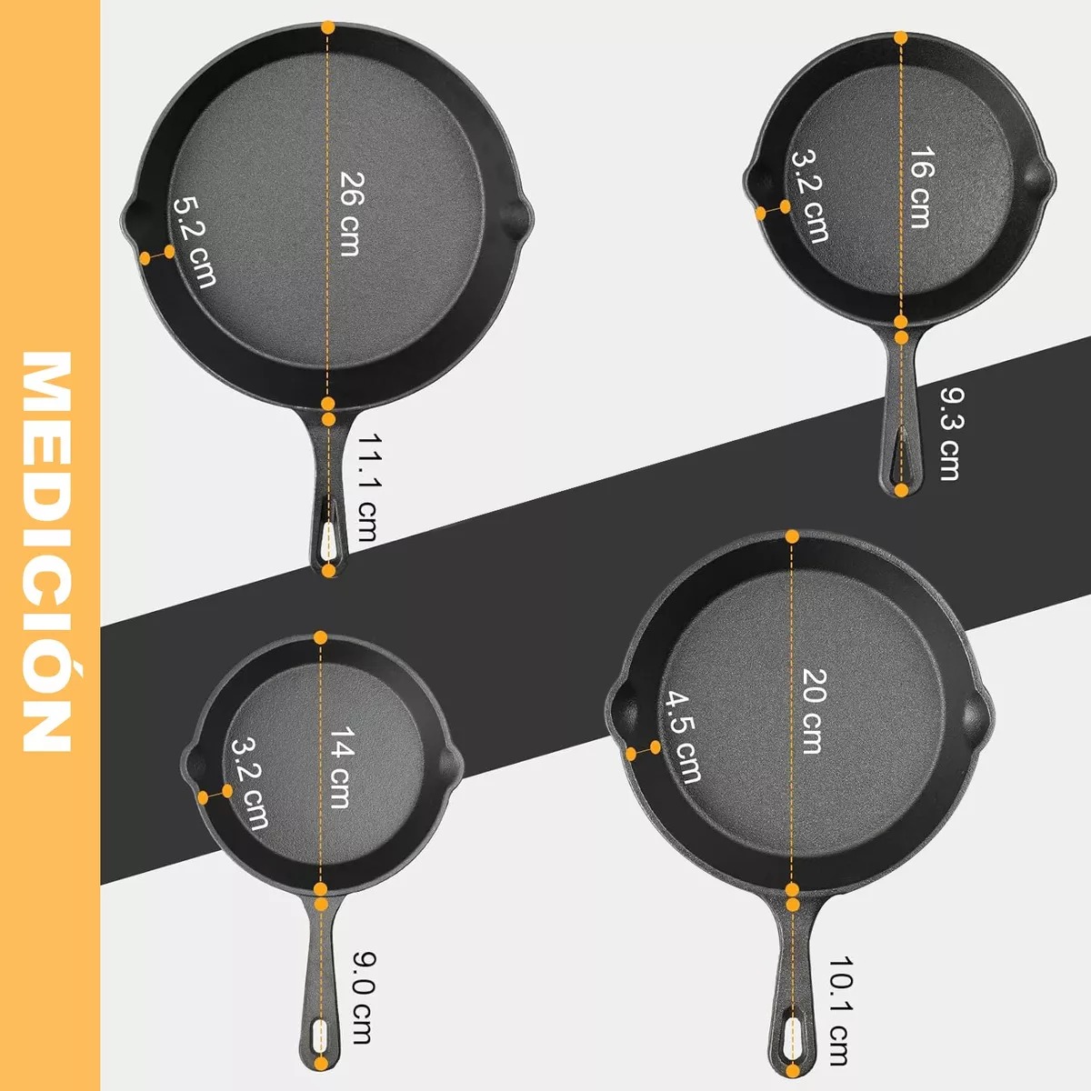 4pcs Sartenes De Hierro Fundido Skillet Sarten Para Cocinar
