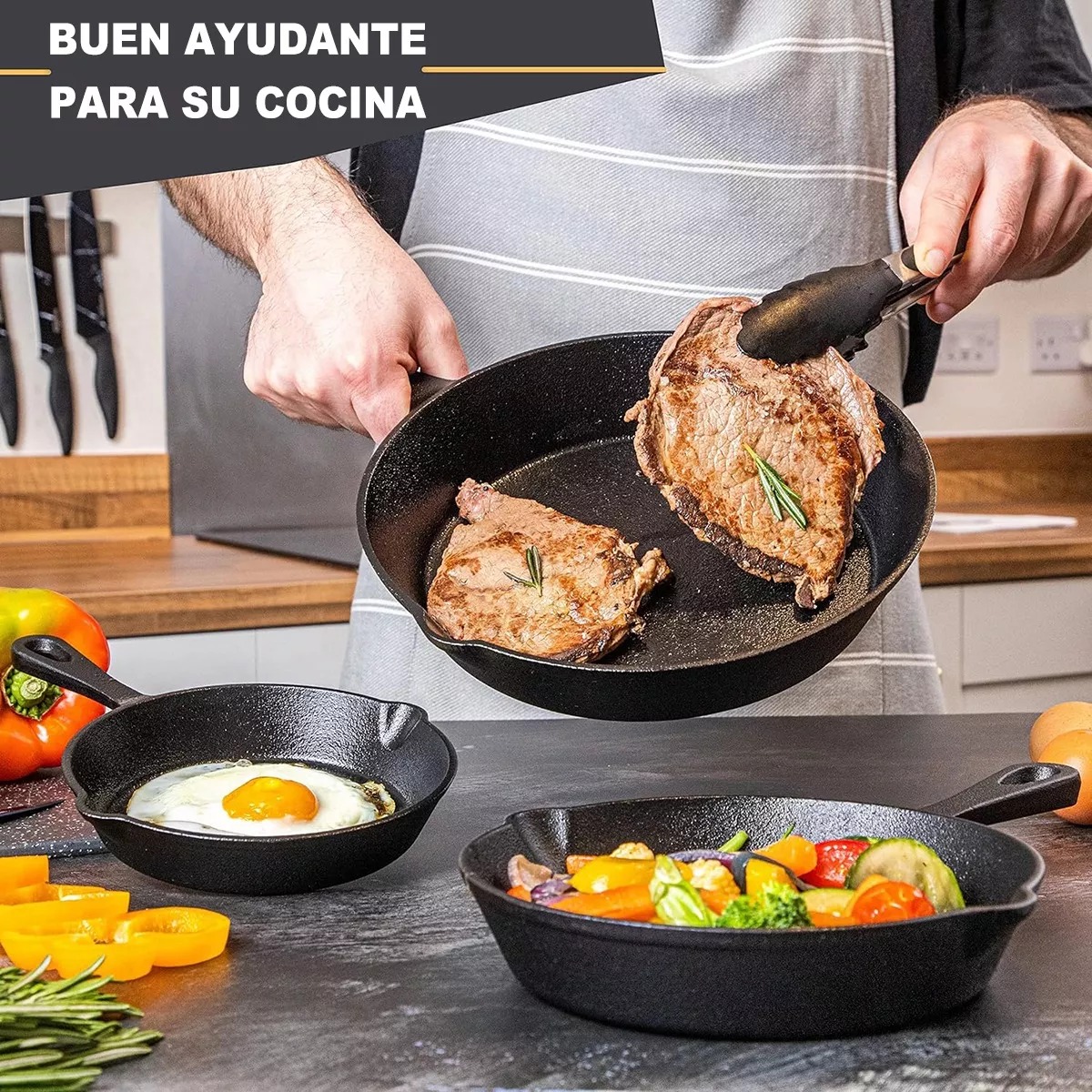 4pcs Sartenes De Hierro Fundido Skillet Sarten Para Cocinar