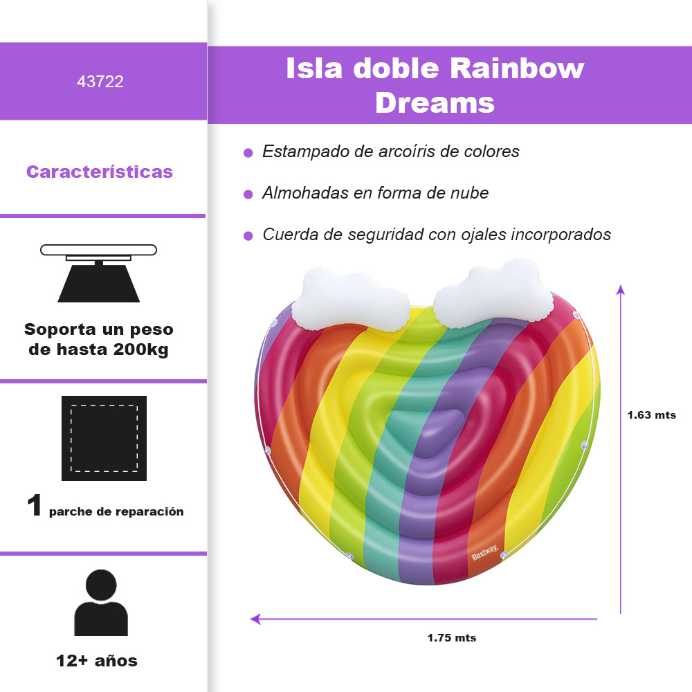 Inflable Montable Salvavidas Bestway Corazon Arcoiris 1.75m