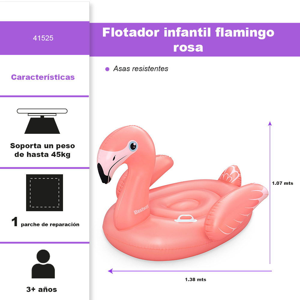 Inflable Salvavidas Montable Infantil Bestway Flamingo 1.38m