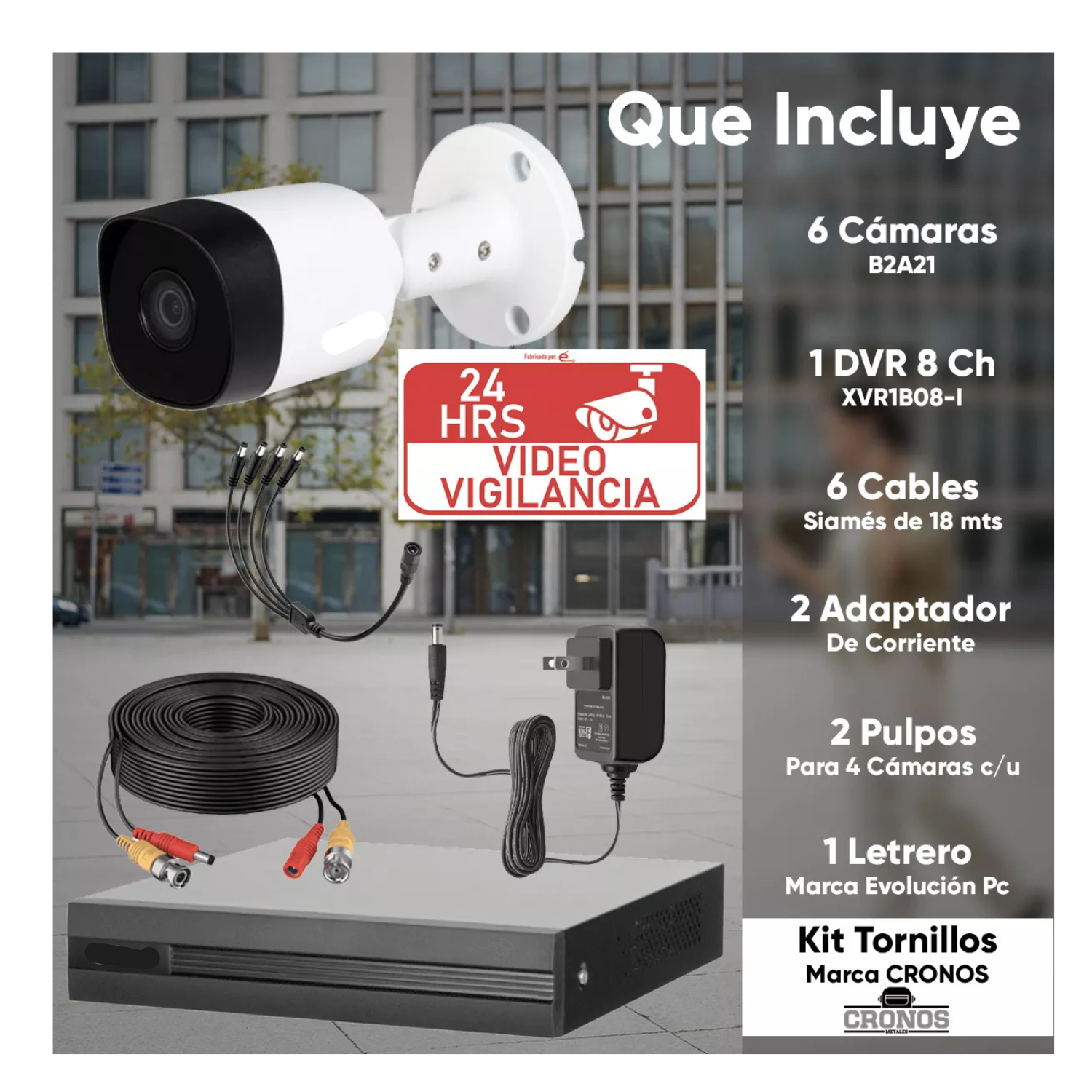 Kit Videovigilancia Cronos 6 Cámaras Bala  Circuito Cerrado