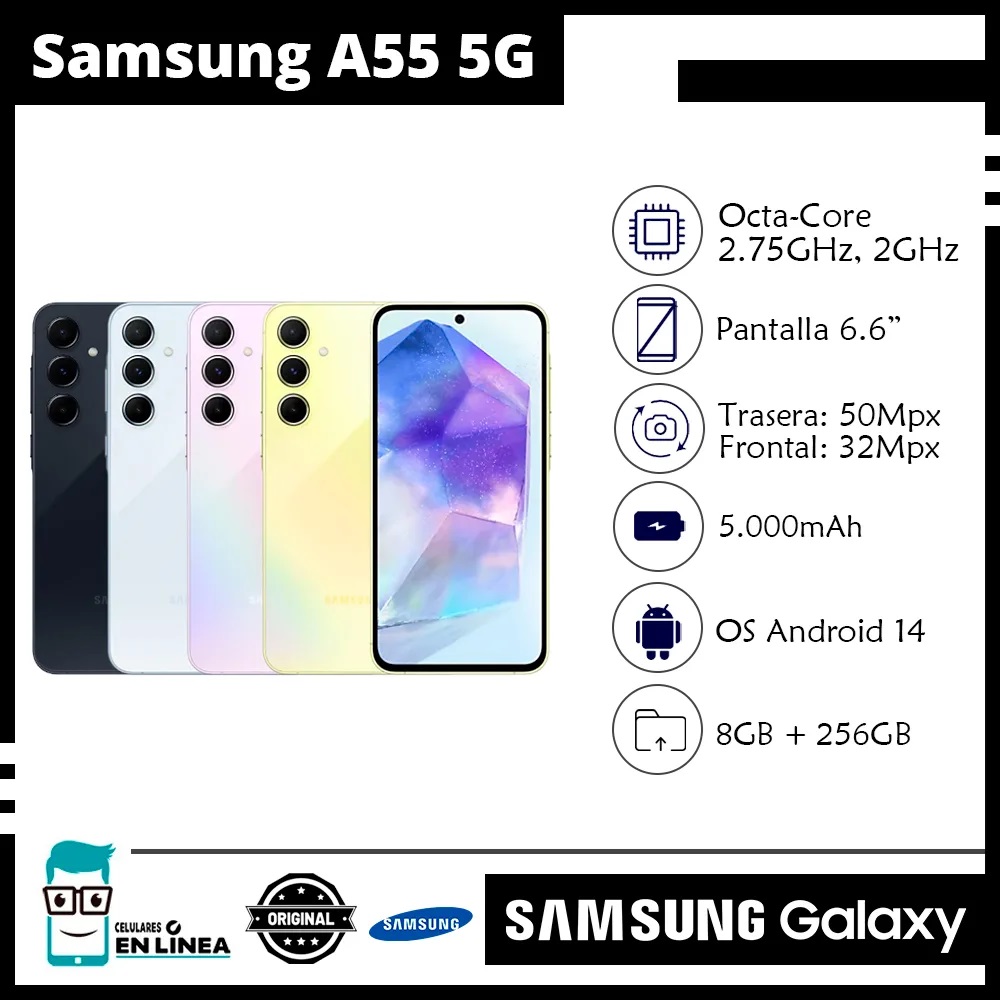 Celular Samsung A55 5G A556E 256Gb 8Ram Color Azul  2-Sim Nuevo Libre