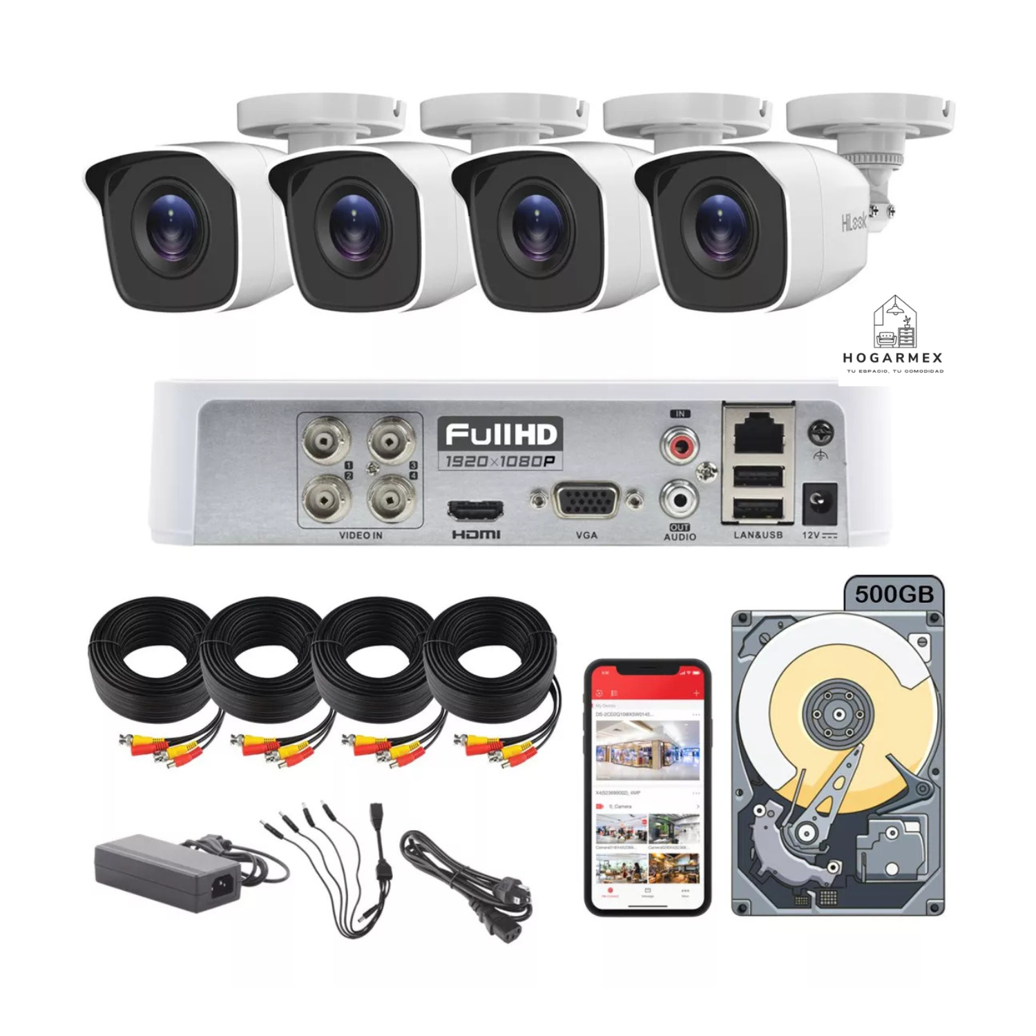 Kit Circuito Cerrado  Dvr 4 Canales 4 Camaras