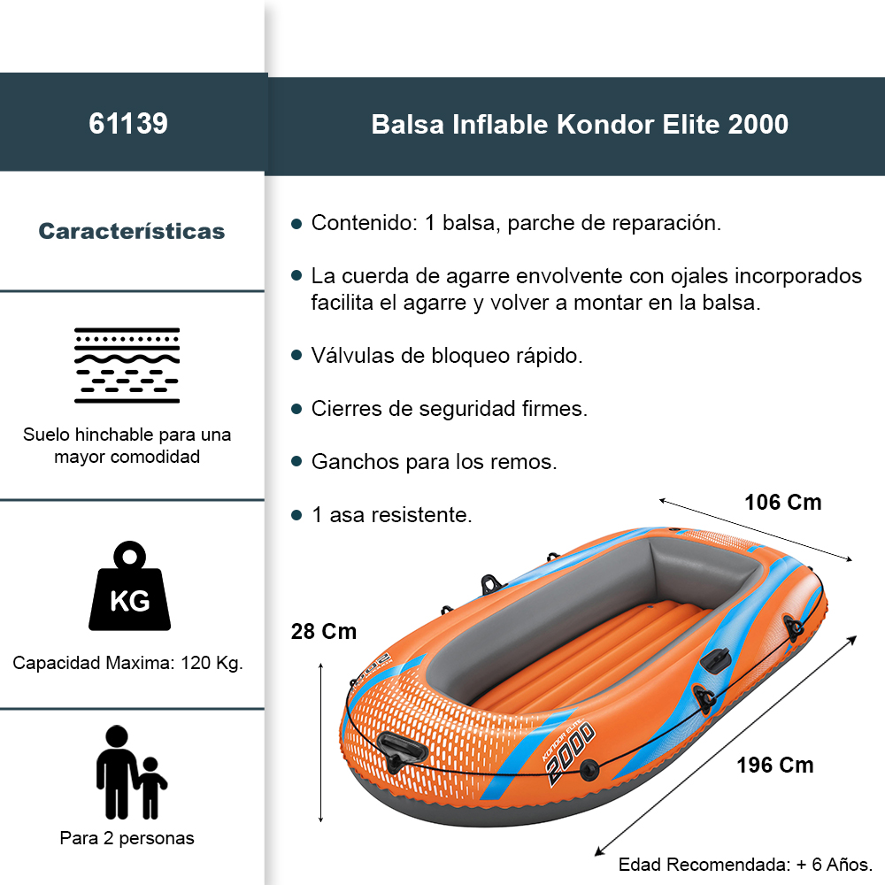 Bote Inflable Lancha Bestway Kondor Elite 2000 2 Personas