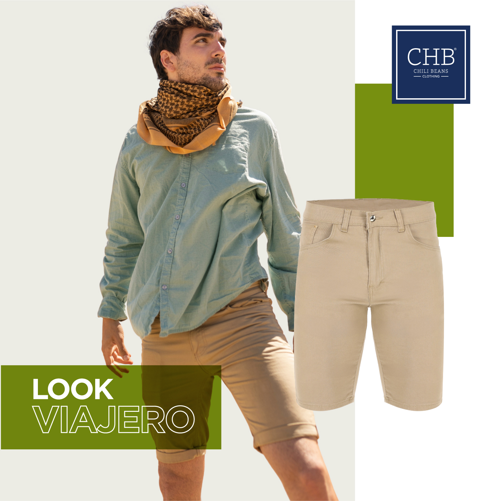 Bermuda Gabardina para hombre Beige Stretch CHB Chili Beans Clothing Co.