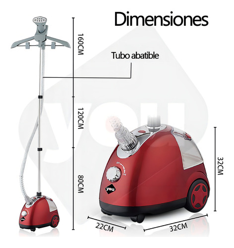 Plancha De Vapor Vertical Profesional Vaporizador Tela Ropa Color Rojo