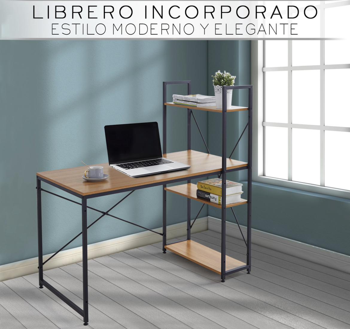 Escritorio Oficina Estacion Trabajo Metal Repisa Minimalista