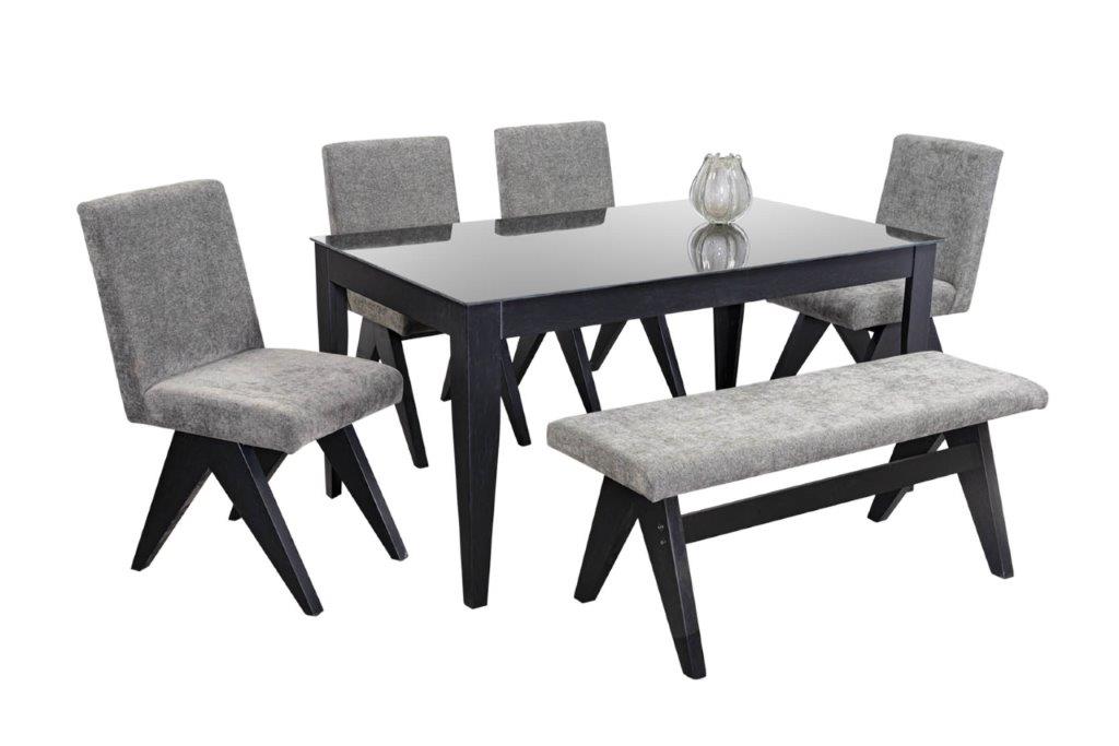 Comedor Japón 4 Sillas y Banca Gris Madera y Cristal Mobilkraft