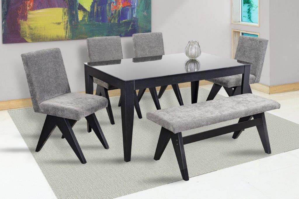 Comedor Japón 4 Sillas y Banca Gris Madera y Cristal Mobilkraft