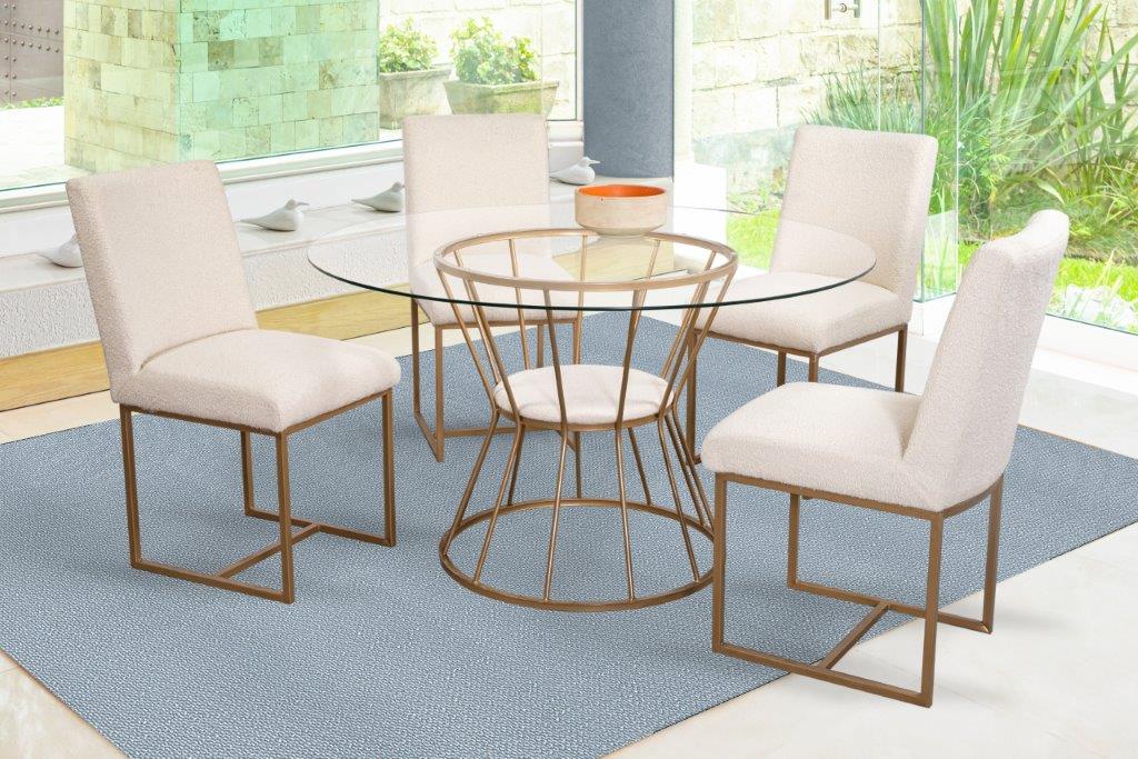 Comedor Nwest 4 Sillas Tubular Oro y Cubierta de Cristal Templado Mobilkraft