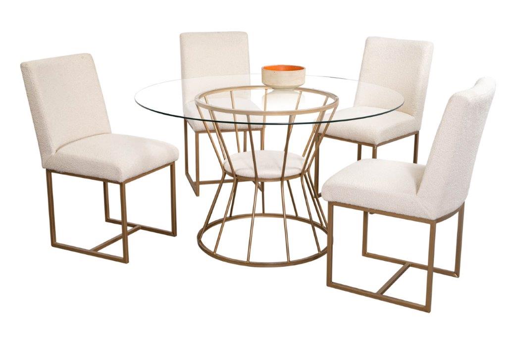 Comedor Nwest 4 Sillas Tubular Oro y Cubierta de Cristal Templado Mobilkraft