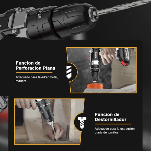 Taladro Atornillador Inalámbrico Nanwei ZRD620H 2 Baterías de Litio 21v Color Gris
