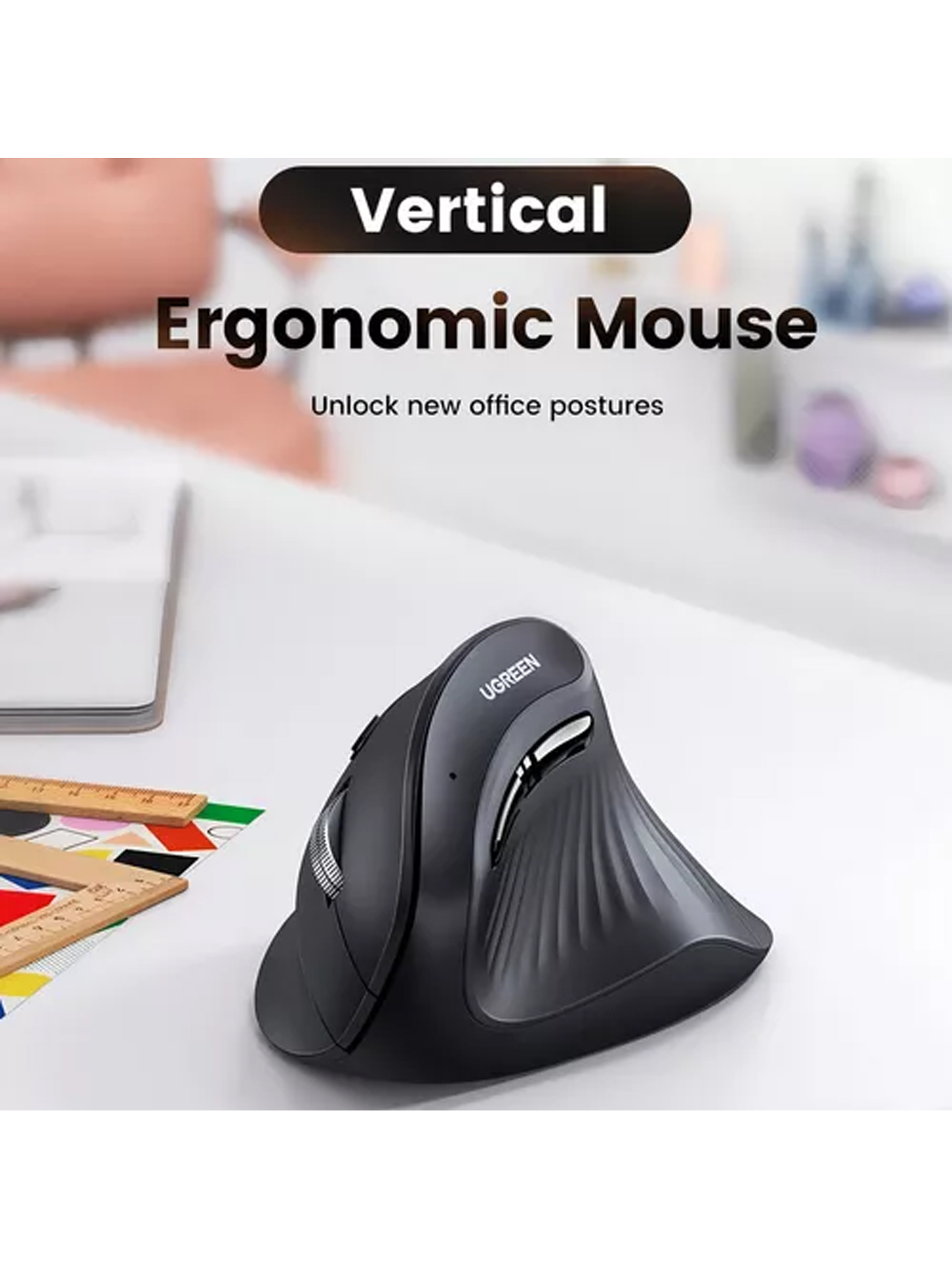 Mouse Vertical Inalámbrico 4000dpi 6 Botones Ergonómico Confort UGREEN