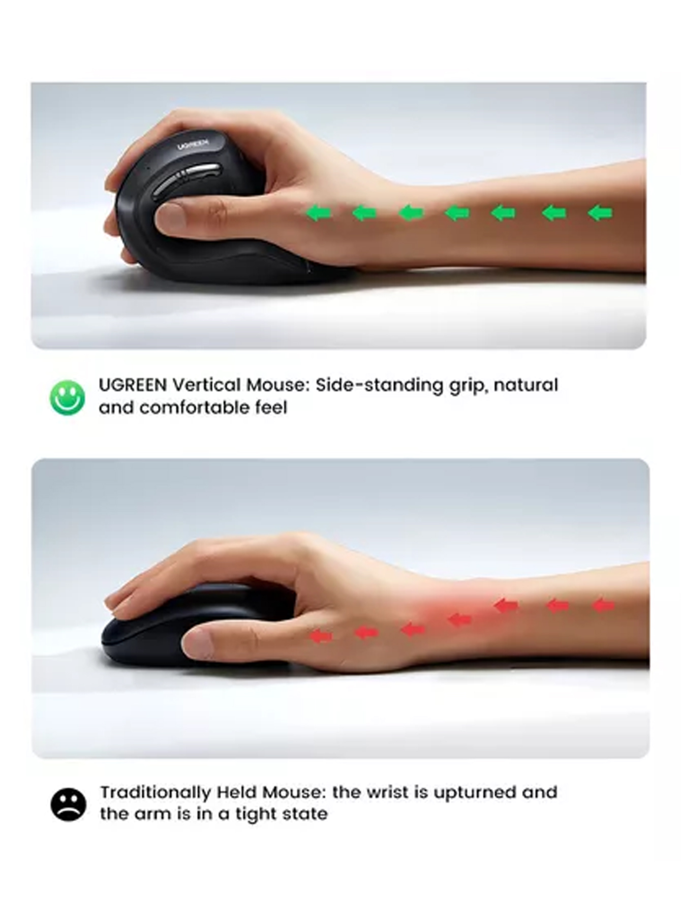 Mouse Vertical Inalámbrico 4000dpi 6 Botones Ergonómico Confort UGREEN